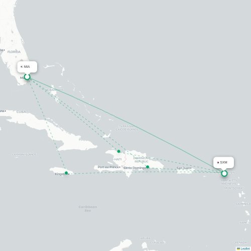 Mapa de vuelo directo Miami - Simpson Bay