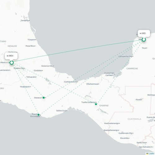 Mapa de vuelo directo Mérida - Ciudad de México, D.F.