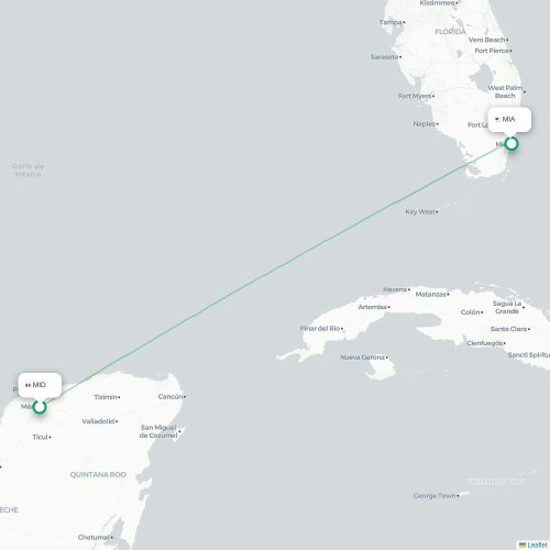 Mérida - Miami kaart van rechtstreekse vlucht