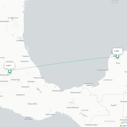 Mapa de vuelo directo Mérida - Ciudad de México, D.F.