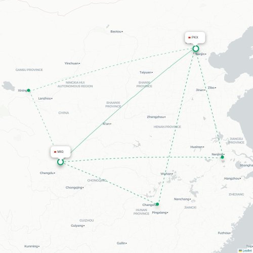 Mapa lotu bezpośredniego Mianyang – Pekin