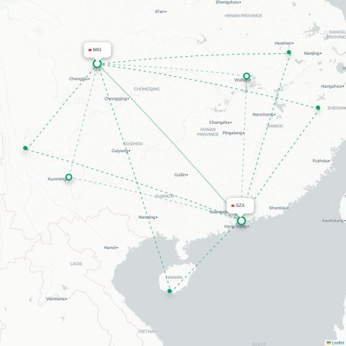 Mapa lotu bezpośredniego Mianyang – Shenzhen