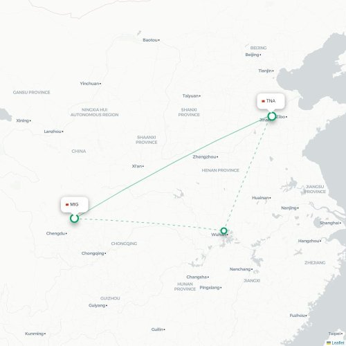 Mapa lotu bezpośredniego Mianyang – Jinan