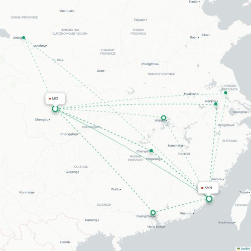 Mapa lotu bezpośredniego Mianyang – Xiamen