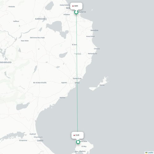 Mapa lotu bezpośredniego Monastyr – Houmt Souk