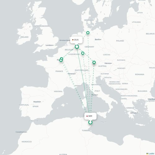 Mapa lotu bezpośredniego Monastyr – Düsseldorf
