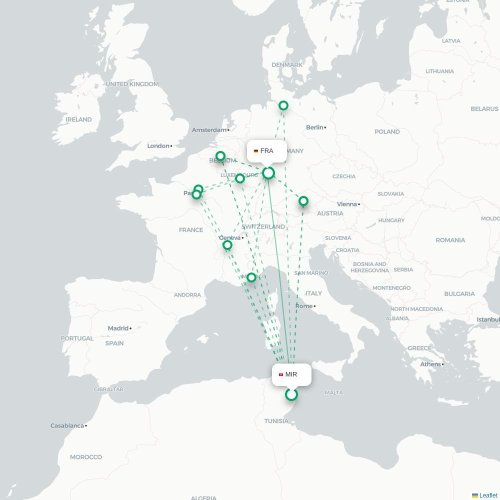 Mapa lotu bezpośredniego Monastyr – Frankfurt nad Menem