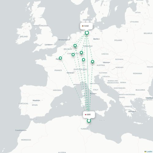 Mapa lotu bezpośredniego Monastyr – Hamburg