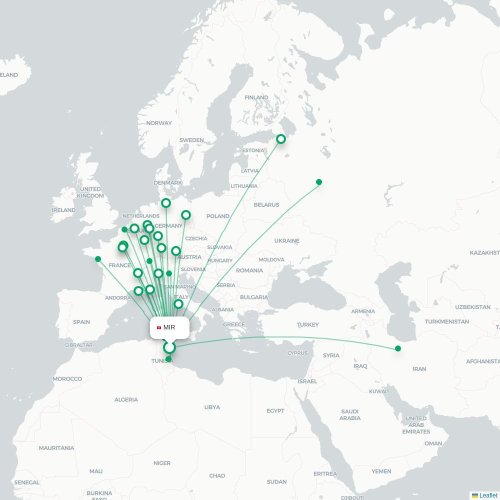 Mapa de vuelo directo Monastir - Luxemburgo