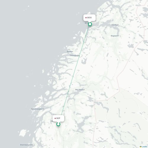 Mapa de vuelo directo Mosjøen - Bodø