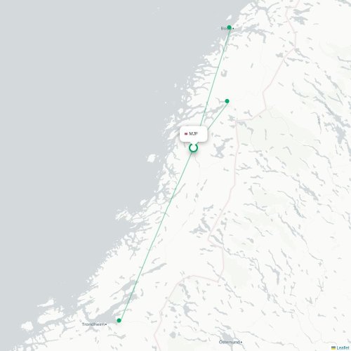 Mapa de vuelo directo Mosjøen - Trondheim