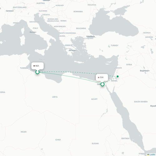 Mapa lotu bezpośredniego Trypolis – Kair