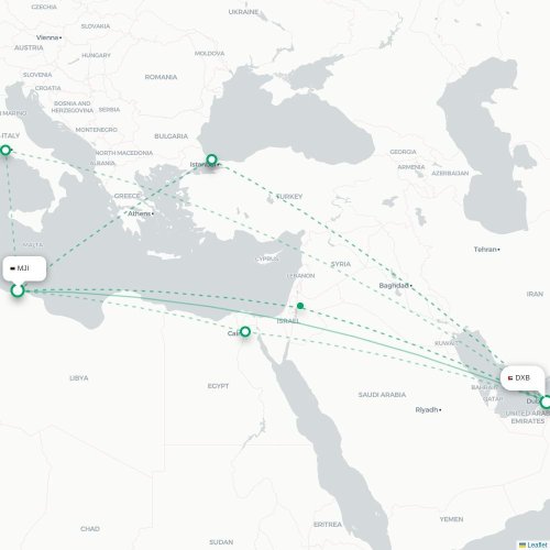 Mapa lotu bezpośredniego Trypolis – Dubaj