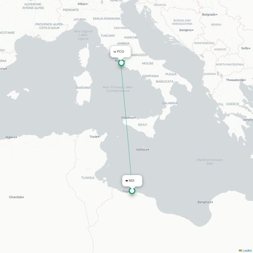 Mapa lotu bezpośredniego Trypolis – Rzym