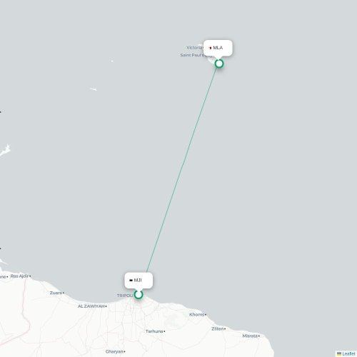 Mapa lotu bezpośredniego Trypolis – Luqa