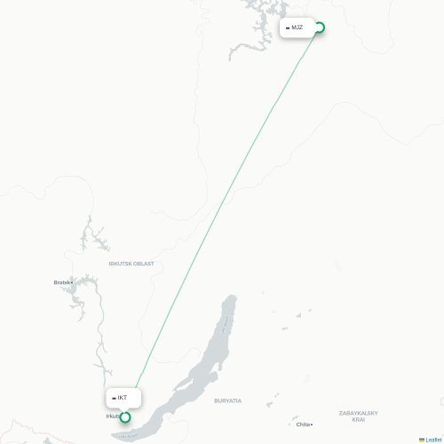 Mapa de vuelo directo Mirni - Irkutsk