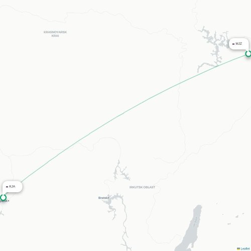 Mapa de vuelo directo Mirni - Krasnoyarsk