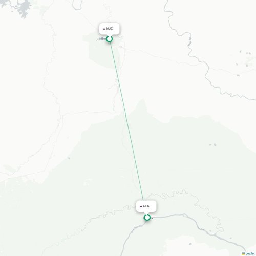 Mapa de vuelo directo Mirni - Lensk