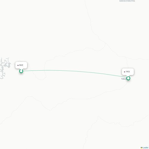 Mapa de vuelo directo Mirni - Yakutsk