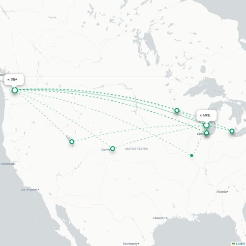 Milwaukee - Seattle kort over direkte fly