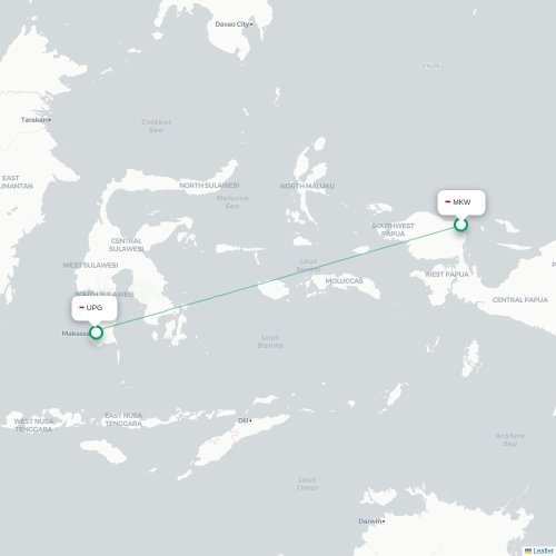 Mapa lotu bezpośredniego Manokwari – Makasar