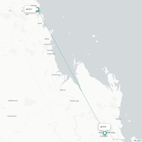 Mackay - Rockhampton kort over direkte fly
