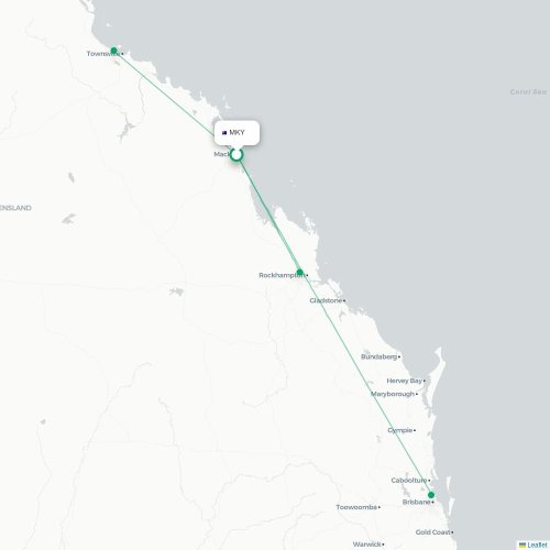Mackay - Townsville kort over direkte fly