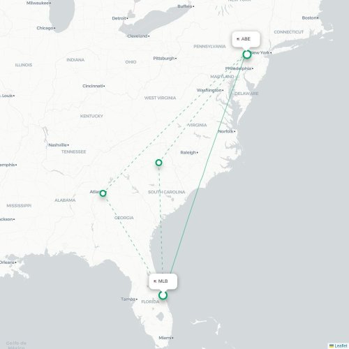 Mapa de vuelo directo Melbourne - Allentown
