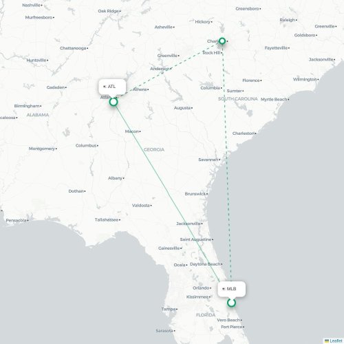 Mapa de vuelo directo Melbourne - Atlanta