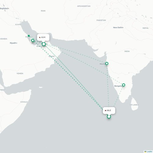 Mapa de vuelo directo Malé - Abu Dabi
