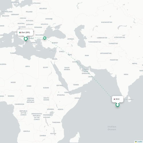 Mapa de vuelo directo Malé - Bari