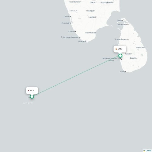 Mapa de vuelo directo Malé - Colombo