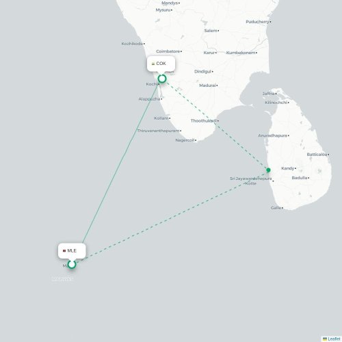 Mapa de vuelo directo Malé - Cochín