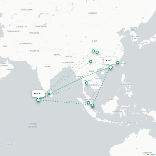 Mapa de vuelo directo Malé - Hong Kong