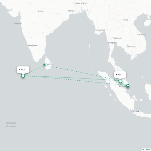 Mapa de vuelo directo Malé - Kuala Lumpur