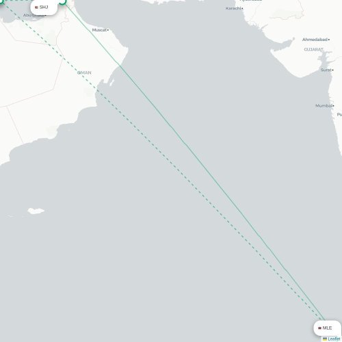 Mapa de vuelo directo Malé - Sharjah