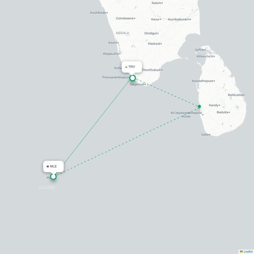 Mapa de vuelo directo Malé - Thiruvananthapuram