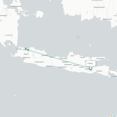 Mapa lotu bezpośredniego Malang – Dżakarta