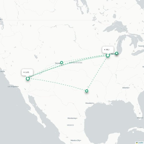 Mapa lotu bezpośredniego Moline – Las Vegas