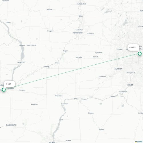 Mapa lotu bezpośredniego Moline – Chicago