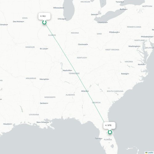 Mapa lotu bezpośredniego Moline – Orlando