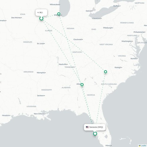 Mapa lotu bezpośredniego Moline – Sarasota