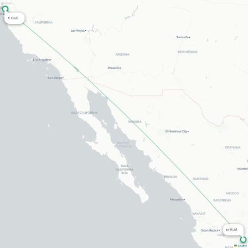Morelia - Oakland karta över direktflyg