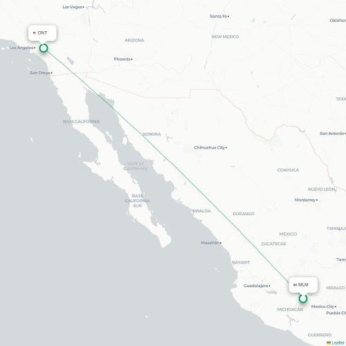 Morelia - Ontario kort over direkte fly