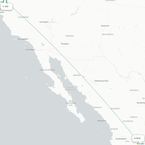 Morelia - Sacramento kort over direkte fly