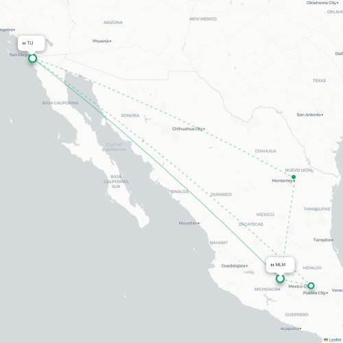 Morelia - Tijuana kort over direkte fly