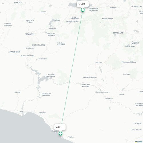 Morelia - Ixtapa kort over direkte fly