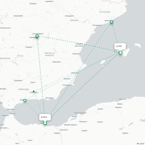 Mapa de vuelo directo Melilla - Palma