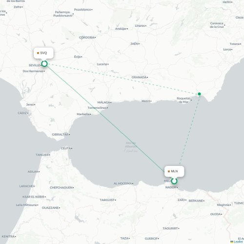 Mapa de vuelo directo Melilla - Sevilla