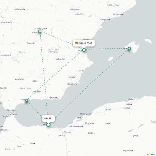 Mapa de vuelo directo Melilla - Valencia